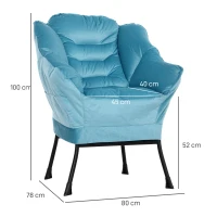 HOMCOM Moderner Akzentstuhl, Polsterstuhl mit Stahlbeinen und Seitentaschen, für Wohnzimmer, Schlafzimmer, Blau(m-3)
