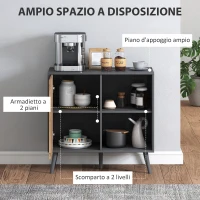 HOMCOM Credenza Moderna con Armadietto e Vano Portaoggetti, in Legno, 80x39x76 cm, Grigio Scuro(m-4)