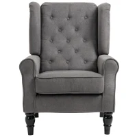 HOMCOM Ohrensessel im Vintage-Design, Lesesessel, Akzentsessel, Holzbeine, Knopfheftung, Grau + Schwarz(m-12)