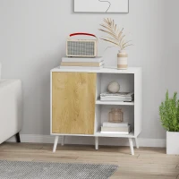HOMCOM Credenza Moderna con Armadietto e Vano Portaoggetti, in Legno, 80x39x76 cm, Bianco(m-9)