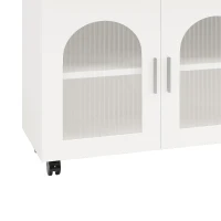Îlot de cuisine moderne, chariot de service multifonctionnel avec espace de rangement et armoires à porte vitrée, 120×30×79,5 cm, Naturel, Argent + Gris, Blanc(m-9)