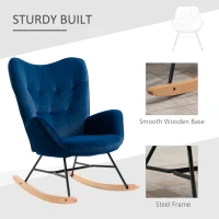 HOMCOM Schommelstoel met diamantsteppatroon, houten schommelvoeten, in velourslook, tot 150 kg, Blauw(m-5)