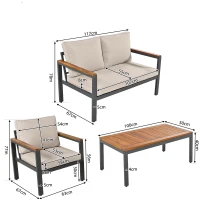 Juego de Muebles de Jardín de 4 Piezas con Sofá de 2 Plazas 2 Sillones Individuales y Mesa Beige(m-3)