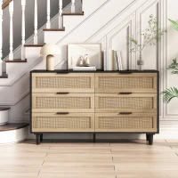 Mobiletto Portaoggetti in Rattan con 6 Cassetti per Camera da Letto e Soggiorno, Cassettiera in Truciolato di Alta Qualità, 130x40x75 cm, Nero(m-1)