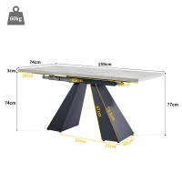 Masă de luat extensibilă, pentru living și birou de acasă, 159x74x77 cm, Negru+Gri(m-3)