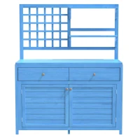 Armario de Jardín de Madera con Estantes Armario Exterior Multifuncional con Encimera Abierta 141,5x44x105 cm Azul(m-1)