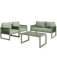 Ensemble de salon de jardin, ensemble de meubles de jardin moderne en 4 pièces en corde avec coussins de siège, Vert(m-12)