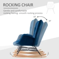 HOMCOM Schommelstoel met diamantsteppatroon, houten schommelvoeten, in velourslook, tot 150 kg, Blauw(m-4)