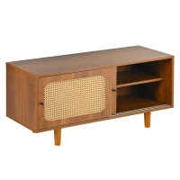 Scarpiera con Seduta per Ingresso e Soggiorno, Stile Vntage e Classica, Ante Scorrevoli in Rattan, 104x40x48 cm, Colore Noce(m-4)