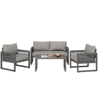 Conjunto de Salón de Jardín Conjunto de Muebles de Jardín Moderno de 4 Piezas de Cuerda con Cojines de Asiento Gris(m-1)