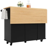 Insulă de bucătărie cu blat de lucru reglabil și spațiu de depozitare, Cărucior pliabil, 120x42x91,5 cm, Negru(m-13)