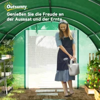 Outsunny 6 x 3 x 2 m Polytunnel-Gewächshaus mit Sonnenschutznetz, rollbaren Seitenwänden, Kunststoff-Abdeckung, Stahlrahmen, Grün(m-9)