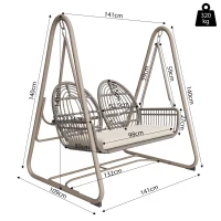 Balancelle de jardin pour 2 personnes, balancelle avec dossier, 141×109×143 cm, Beige＋Marron(m-3)