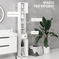 kleankin Mobile Colonna Bagno con Cassetto, 2 Armadietti e 4 Ripiani Aperti, in Legno, 20x20x180 cm, Bianco(m-4)