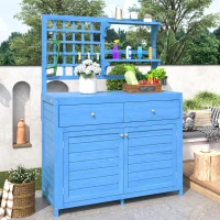 Armario de Jardín de Madera con Estantes Armario Exterior Multifuncional con Encimera Abierta 141,5x44x105 cm Azul(m-2)