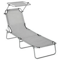 Outsunny Sonnenliege, Gartenliege, Wellnessliege, Strandliege, klappbar, mit Sonnenschutz, 187 x 58 x 36 cm, Grau(m-11)