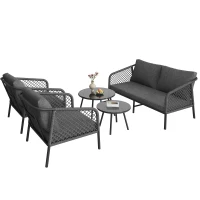 Set da giardino, Set di divani da esterno moderno con piano del tavolo in vetro e cuscini di seduta e schienale, Grigio(m-10)