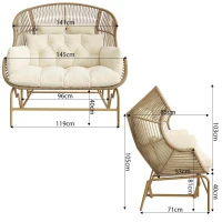 Fauteuil à bascule de jardin pour deux personnes, fauteuil de jardin, 145×85×143 cm, Couleur naturelle(m-3)