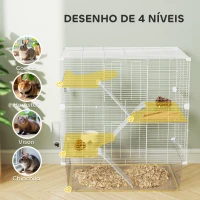 PawHut Gaiola para Pequenos Animais de 4 Níveis com Bandeja Inferior Gaiola para Roedores com Rampas Comedouro e Bebedouro 73x47x80 cm Branco(m-4)