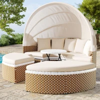 Ensemble de fauteuils de jardin-lounge, île ensoleillée avec baldaquin rétractable et plateau de table relevable, Beige(m-1)