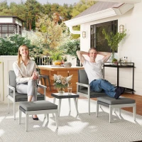 Outsunny Five-Piece Rattan Patio Set, with Wood-Top Table - Grey(m-2)