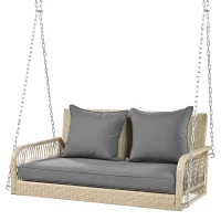Balancelle de jardin, balancelle Hollywood avec coussins de siège et de dossier amovibles et lavables, 2 places, 113x54x53 cm, Beige(m-2)