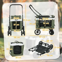 PawHut Wózek dla zwierząt domowych, składany, zdejmowany koszyk, 81 x 58 x 97,5 cm, Czarny+Ciemnozielony+Biały(m-3)