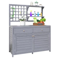 Armoire de jardin en bois avec étagères, armoire extérieure multifonctionnelle avec plateau ouvert, 141,5x44x105 cm, Gris(m-9)