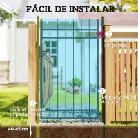 Outsunny Porta de Jardim 89x147,5 cm Porta para Vedação de Barra de Aço Galvanizado com Puxador Fechadura e 3 Chaves Preto(m-6)