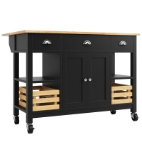 Moderne Kücheninsel mit klappbaren Seiten, multifunktionalem Stauraum, 120 × 45 × 90 cm, Schwarz+Naturfarbe