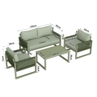 Ensemble de salon de jardin, ensemble de meubles de jardin moderne en 4 pièces en corde avec coussins de siège, Vert(m-3)