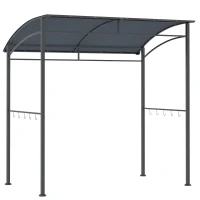 Outsunny 2.2 x 1.5 m BBQ Grill Gazebo Tent, Garden Grill with Metal Frame, Curved Canopy and 10 Hooks, Outdoor Sun Shade, Grey(m-11)