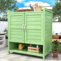 Armadio da giardino in legno, armadio per attrezzi con tre scomparti, 87,7×40×70,2 cm, Verde(m-5)