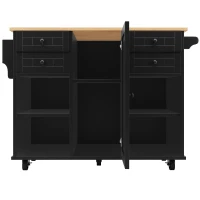Îlot de cuisine moderne, espace de rangement multifonctionnel, 127x46x91,5 cm, Noir(m-9)