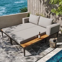 Lit de jour pour patio extérieur, lit double de loisirs avec étagère, 150x140x30 cm, Gris(m-5)