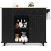 Insulă de bucătărie cu blat de lucru reglabil și spațiu de depozitare, Cărucior pliabil, 120x42x91,5 cm, Negru(m-10)