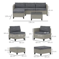 Outsunny 5-Piece Rattan Patio Furniture Set with Corner Sofa, Footstools, Coffee Table, for Poolside, Dark Grey(m-3)