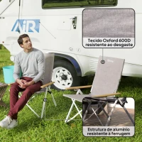 Outsunny 2 Cadeiras de Campismo Dobráveis com Encosto Alto Ajustável Apoios de Braços de Madeira e Bolsa de Transporte 59x67x96 cm Cinzento(m-5)
