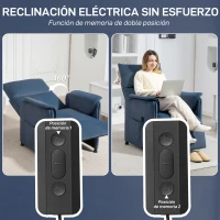 HOMCOM Sillón Reclinable con Motor sin Escobillas Reposapiés Tapizado Resistente y Bolsillos Laterales 80x83x104 cm Azul Oscuro(m-5)
