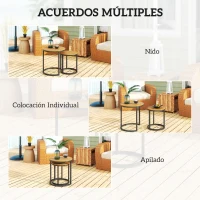 Outsunny Juego de 2 Mesas de Jardín con Encimera de Madera de Acaica Diseño Listones con Marco de Acero y Pies Ajustables Teca(m-4)