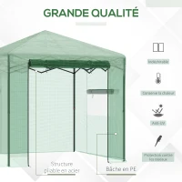 Serre de jardin pop-up porte + 2 fenêtres zippées enroulables sac transport PE vert(m-8)