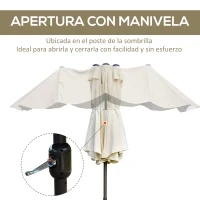 Outsunny Sombrilla Doble para Jardín 455x265x238 cm Parasol Grande con Manivela Manual Resistente al Agua Protección Solar Crema(m-5)