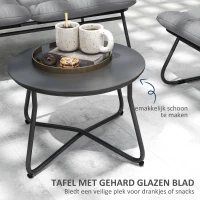 Outsunny 4-persoons tuinmeubelset, 2 stoelen, 1 dubbelsofa, 1 tafel met glasplaat, dikke kussens, stalen frame, voor terras, Grijs(m-7)