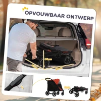 PawHut Hondenkar inklapbaar, One-Klick-systeem, inklapbaar, 2 veiligheidslijnen, Rood + Zwart(m-6)