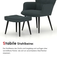 HOMCOM Relaxsessel mit Ottomane Sessel mit Fußhocker, 2-teiliges Set, Grau(m-7)