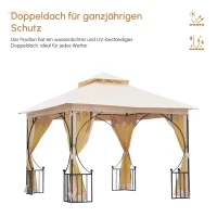 Outsunny Gartenpavillon Gartenzelt,  inkl. Befestigungsmaterial, wetterbeständig, 295 cm x 295 cm x 275 cm. Beige + Schwarz(m-4)