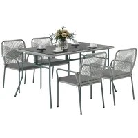 Outsunny Five-Piece PE Rattan Garden Dining Set with Cushions & Stackable Chairs - Light Grey(m-10)