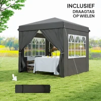 Outsunny 2,5 x 2,5 m Pop-up Paviljoen met Zijwanden en Transporttas, UPF50+ Hoogte Verstelbaar Tuinpaviljoen, Donkergrijs(m-7)