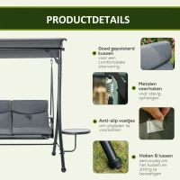 Outsunny Hollywoodschommel 3-zitter tuinschommel met verstelbaar zonnedak theetafel(m-7)