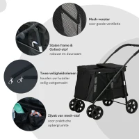 PawHut Hondenbuggy met Kussen, 3 Zijvakken, Opvouwbaar, Hondenkar, 102 cm x 62 cm x 105 cm, Zwart(m-7)